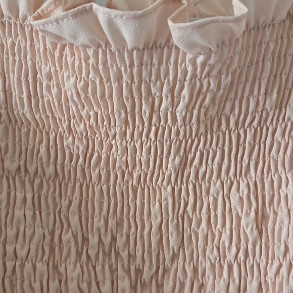 Gorgeous Pink Peached Smocked Shirred Fitted Midi Dress, EC, Size 10 - Picture 3 of 7